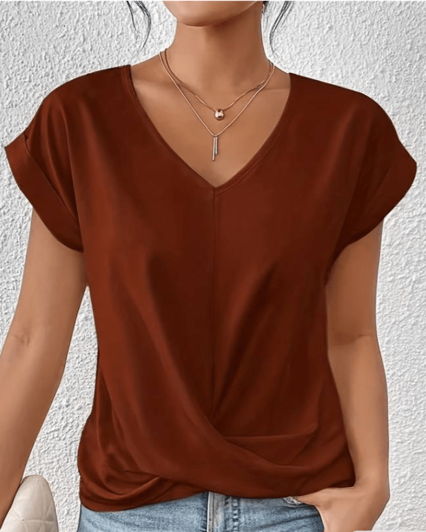 Cara | Women's V-Neck Twist Hem Top Short Sleeve Casual Summer T-Shirt