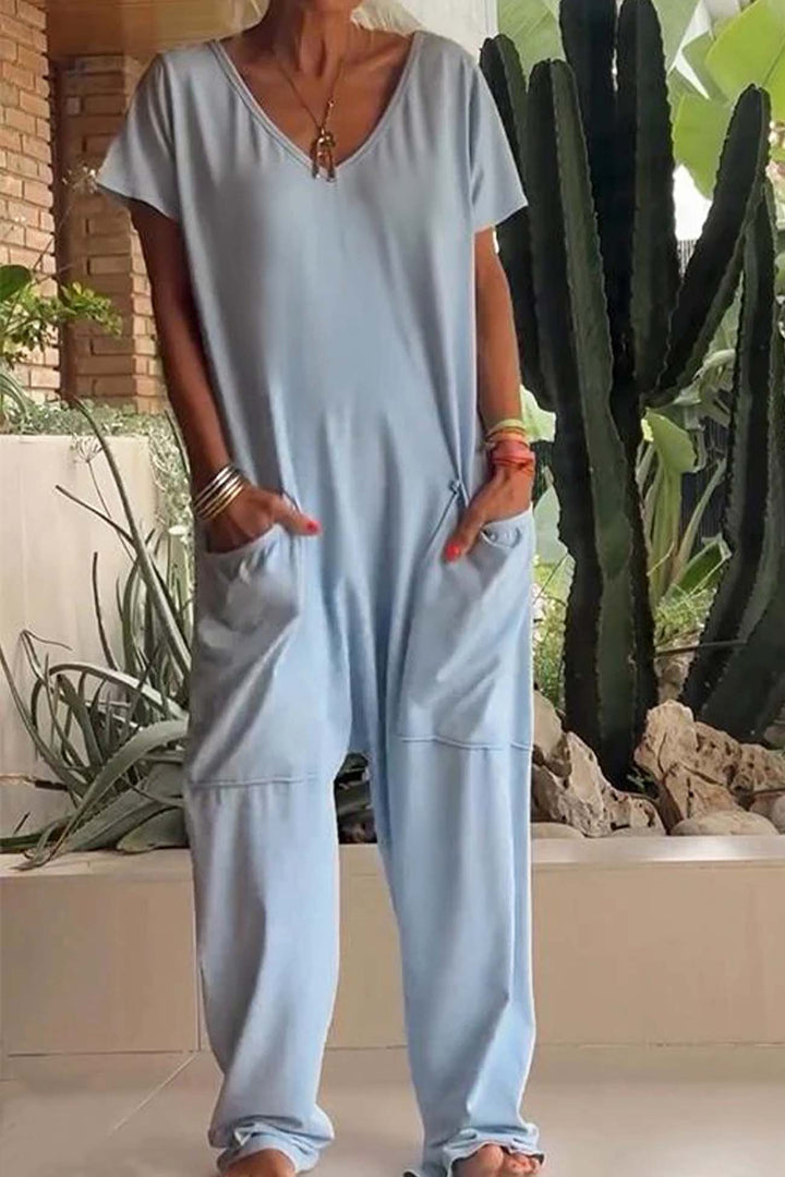 Lola | Women's V-Neck Short Sleeve Jumpsuit Relaxed Fit