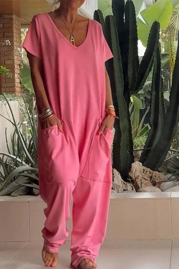 Lola | Women's V-Neck Short Sleeve Jumpsuit Relaxed Fit