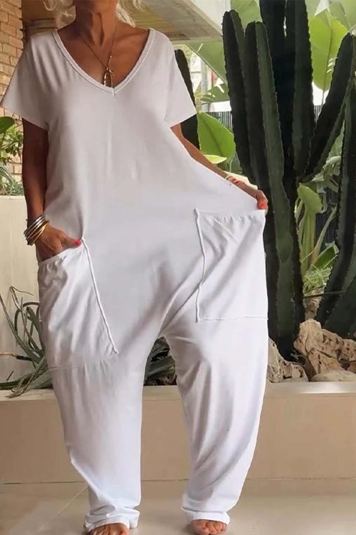 Lola | Women's V-Neck Short Sleeve Jumpsuit Relaxed Fit
