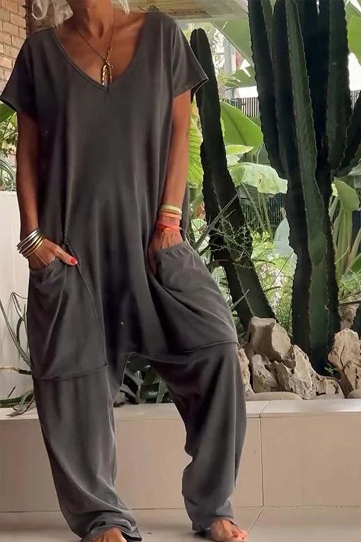Lola | Women's V-Neck Short Sleeve Jumpsuit Relaxed Fit