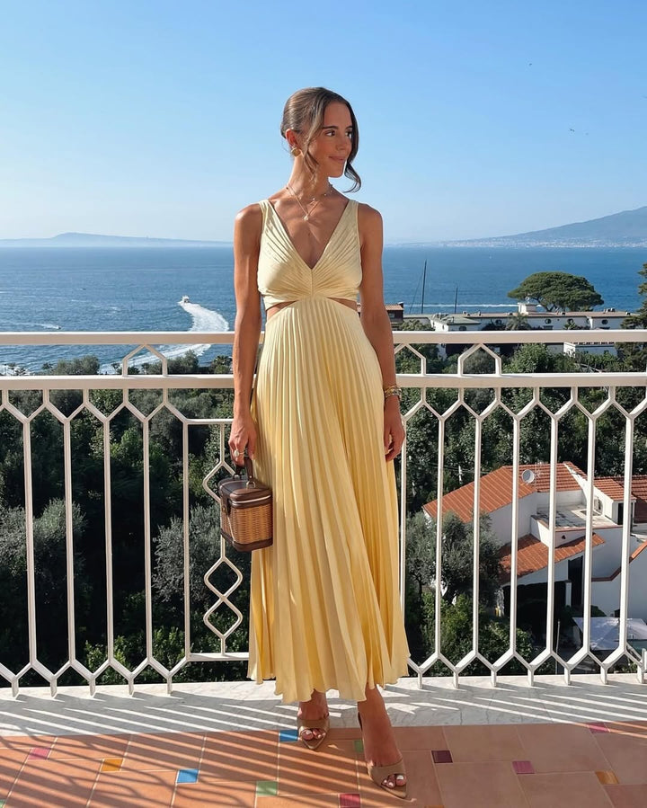 Sarai™ | Trendy V-Neck Solid Color Maxi Dress
