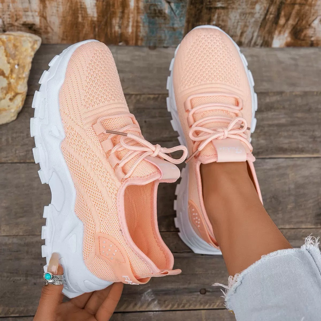 Aura | Women's Knit Mesh Lace-Up Chunky Sole Trainers
