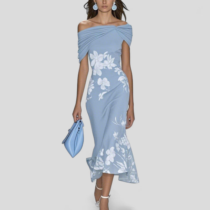 Nova | Women's Off-Shoulder Floral Midi Dress Ruffle Hem