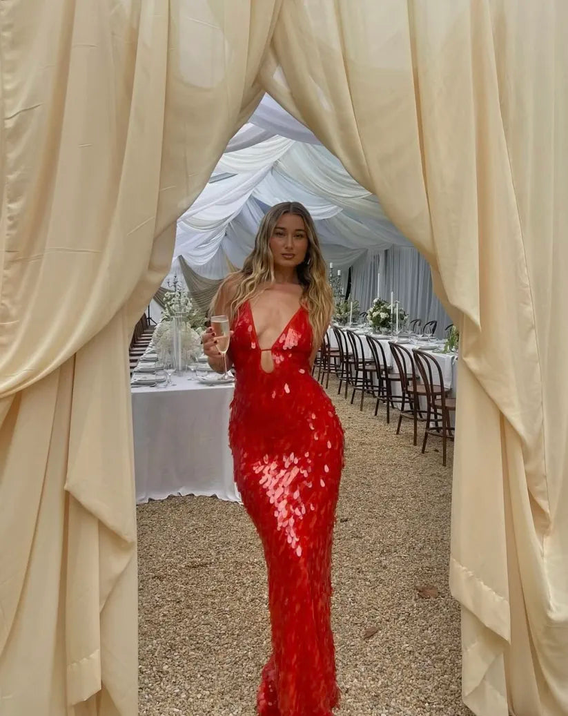Kalea™ | Glitter Sequins Backless Strap Dress
