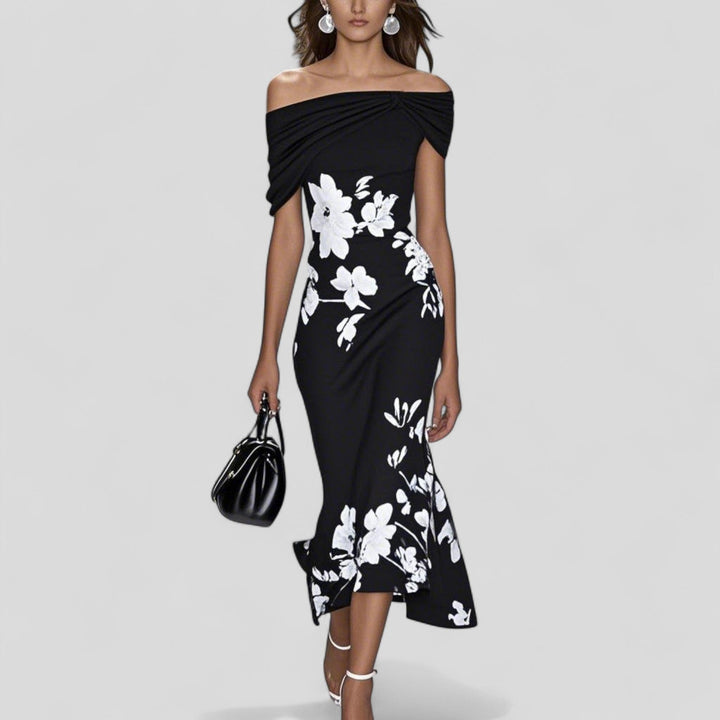 Nova | Women's Off-Shoulder Floral Midi Dress Ruffle Hem