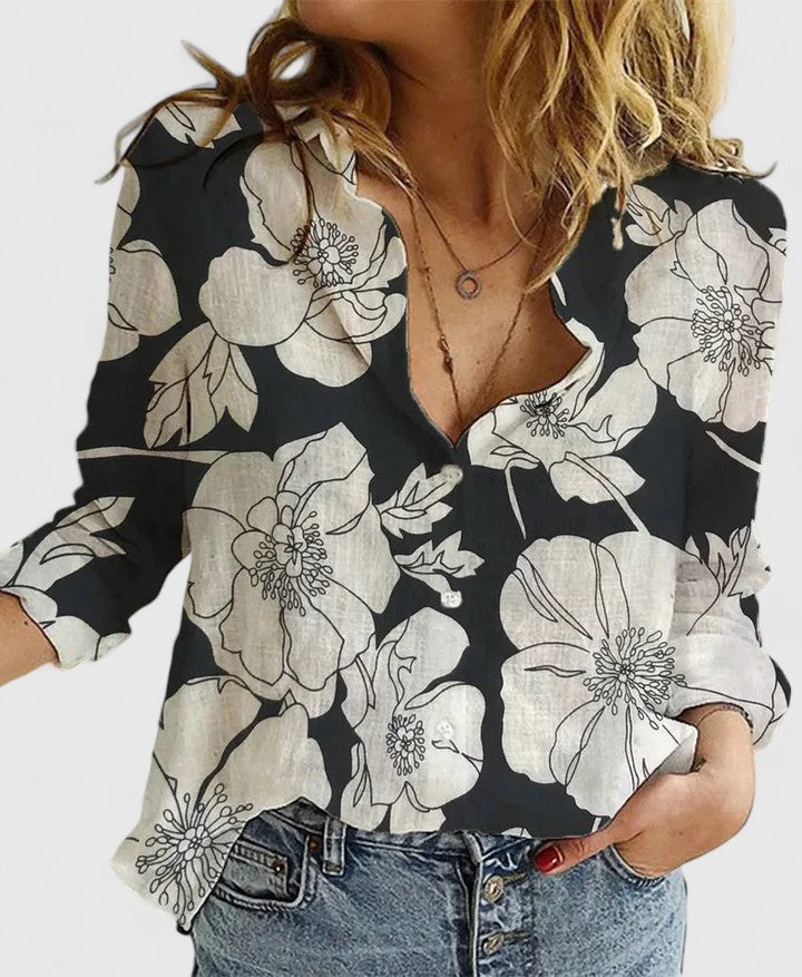 Hazel | Women's Linen Button Down Shirt Relaxed Fit Collar