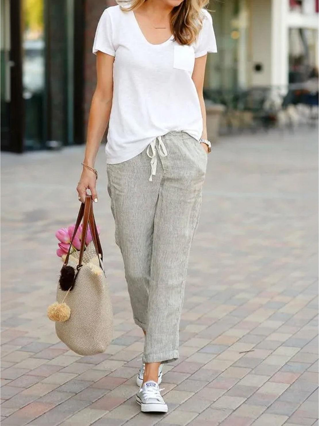 River | Women's Linen Drawstring Pants Relaxed Tapered Fit