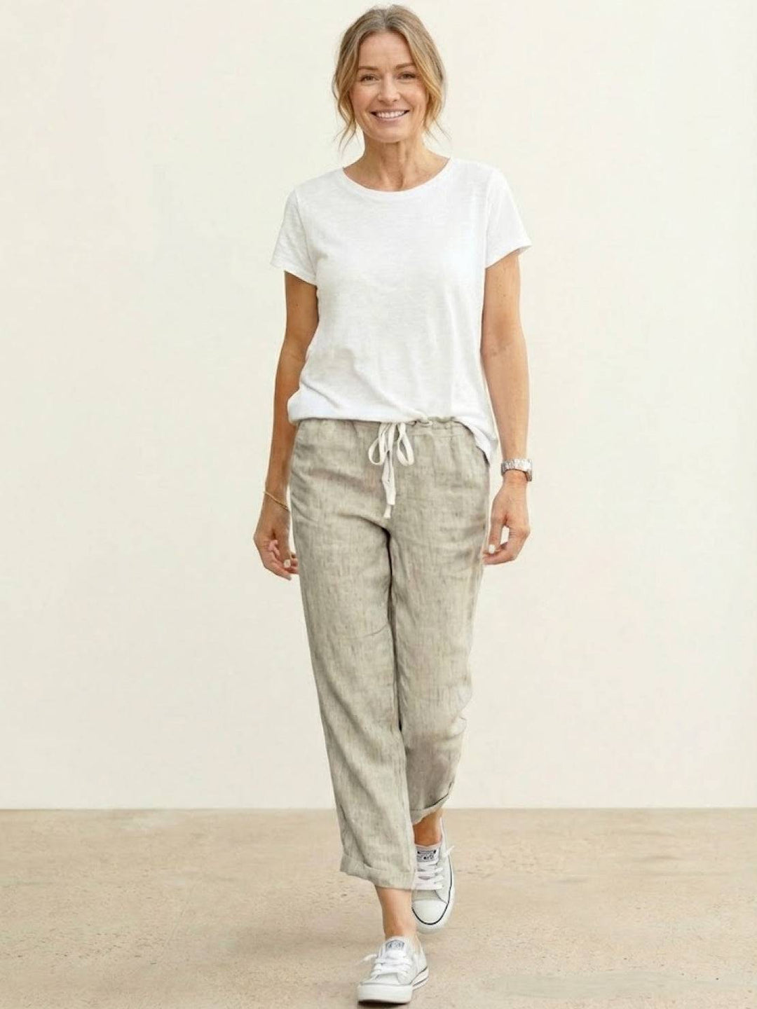 River | Women's Linen Drawstring Pants Relaxed Tapered Fit