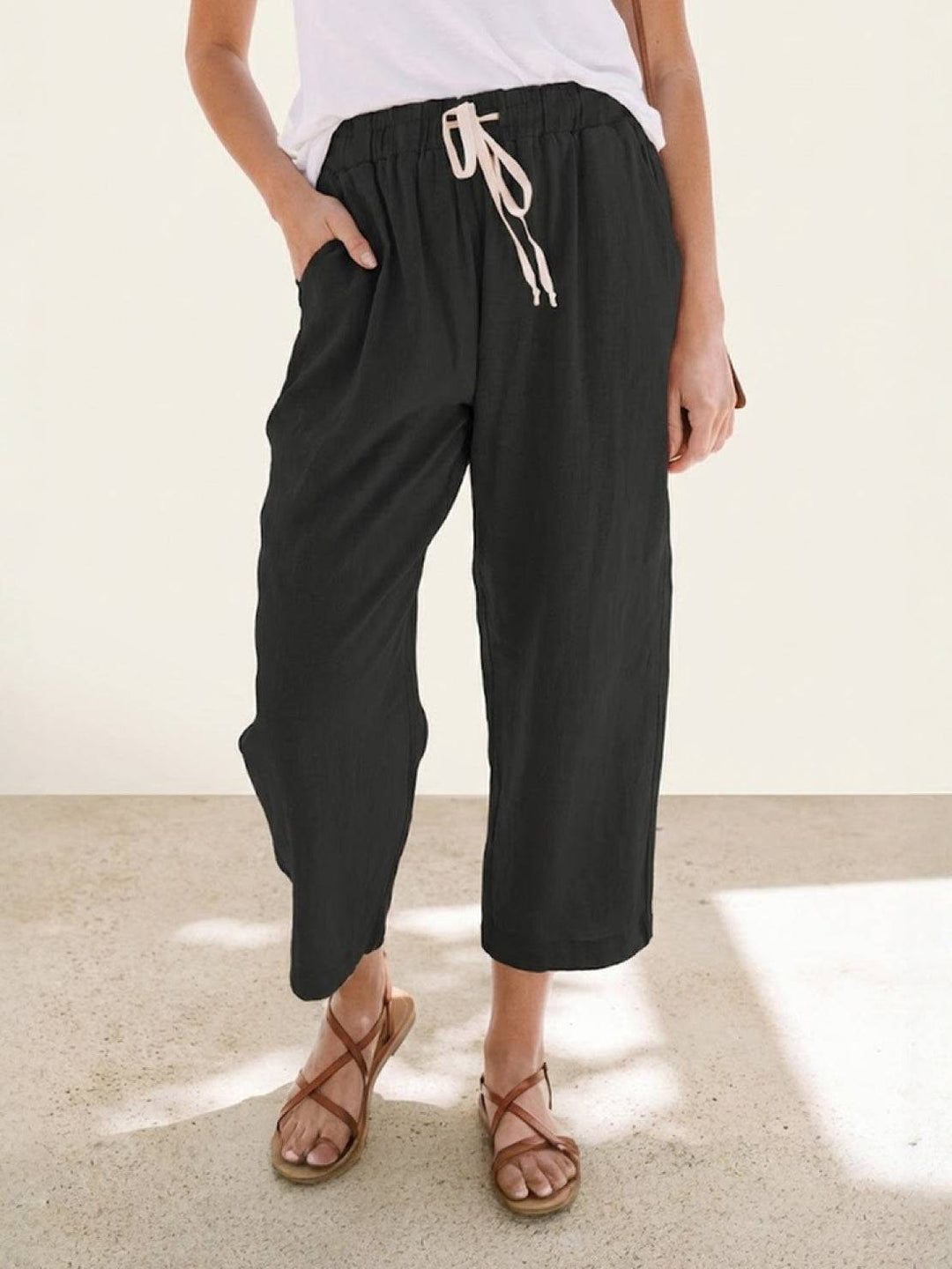River | Women's Linen Drawstring Pants Relaxed Tapered Fit