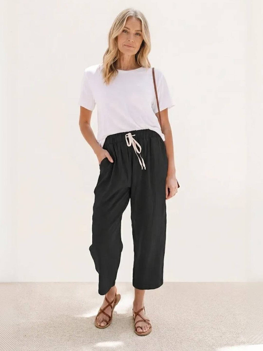 River | Women's Linen Drawstring Pants Relaxed Tapered Fit