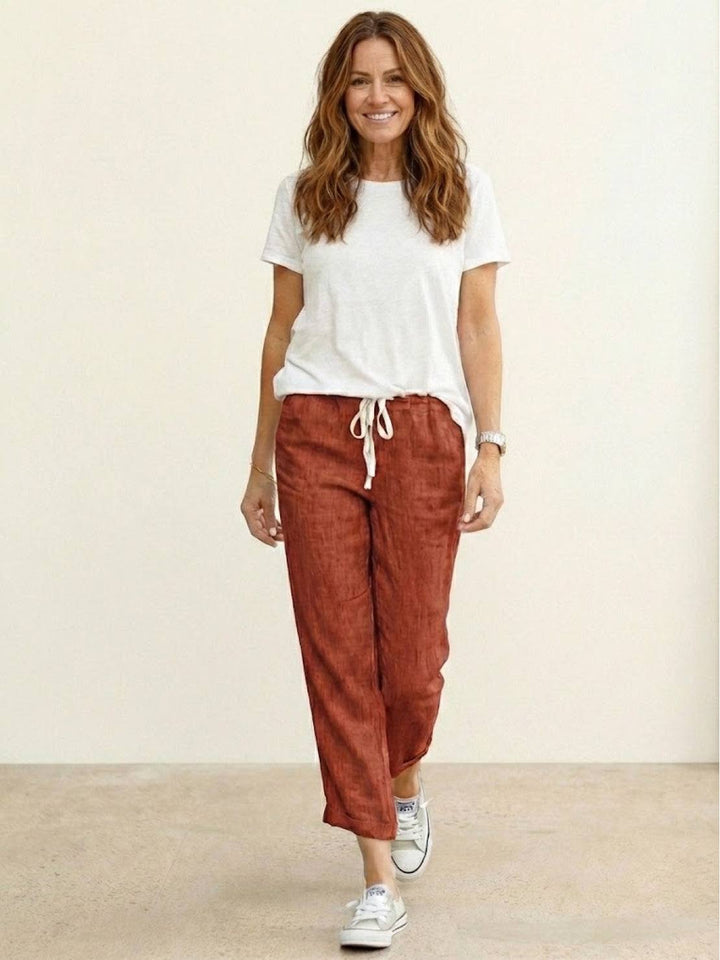 River | Women's Linen Drawstring Pants Relaxed Tapered Fit