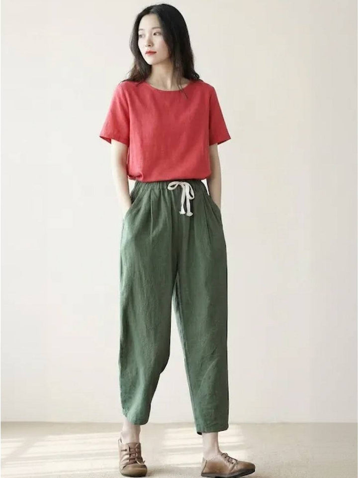 River | Women's Linen Drawstring Pants Relaxed Tapered Fit