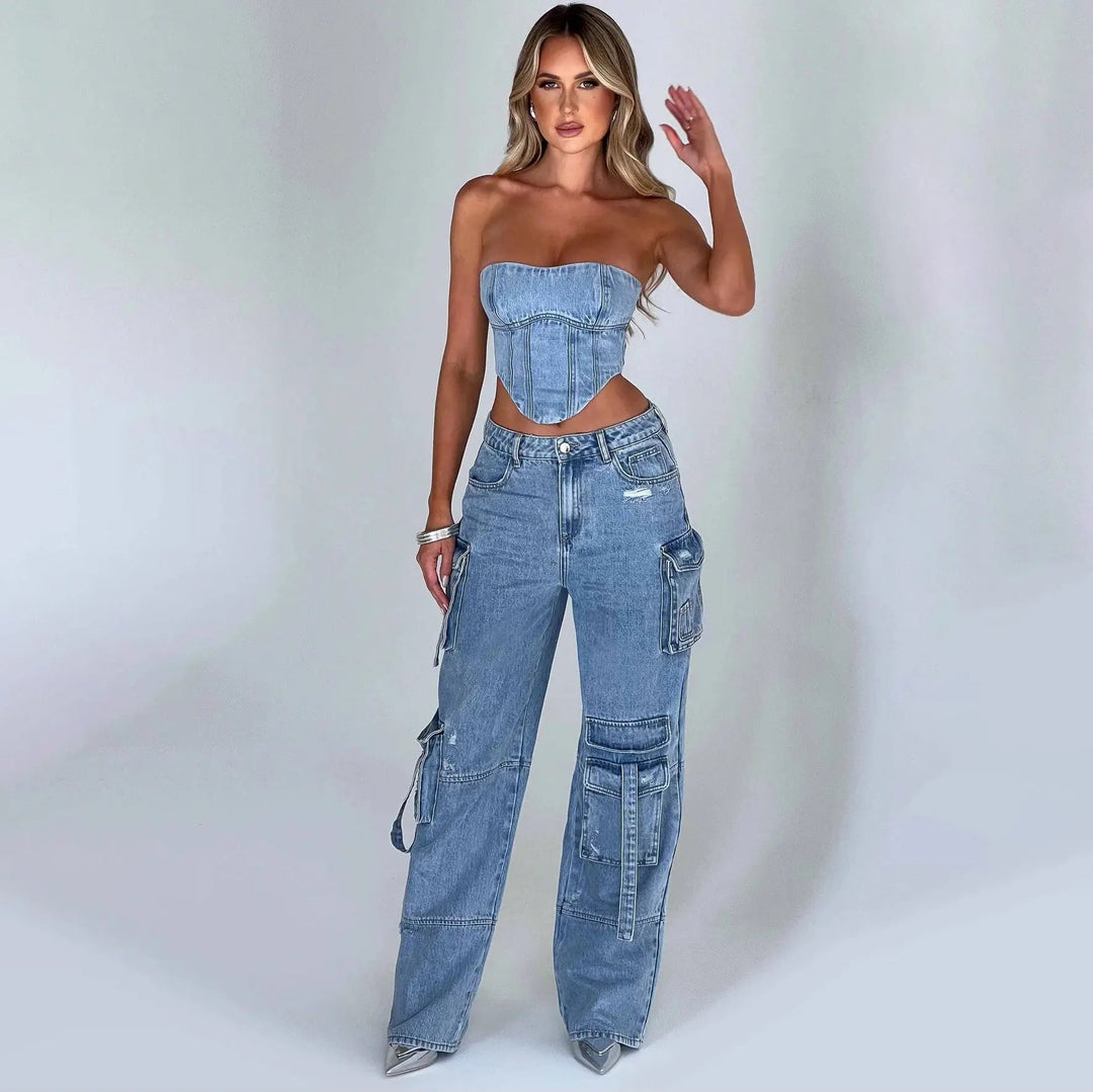 Brooke | Women's High Waisted Cargo Jeans
