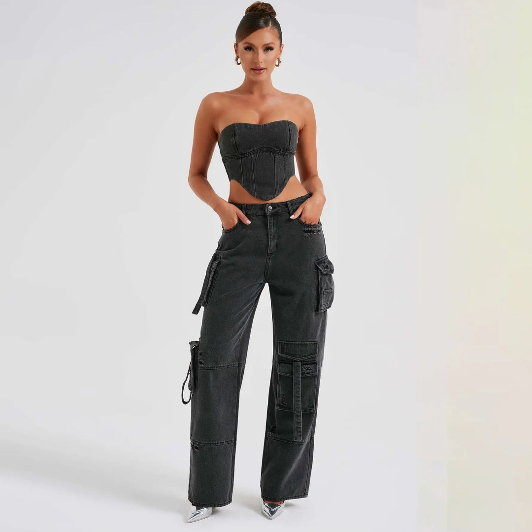 Brooke | Women's High Waisted Cargo Jeans
