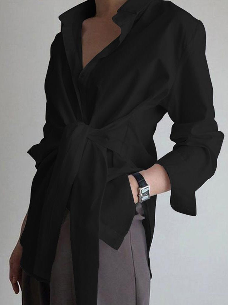 Audrey | Women's Tie Front Button Down Long Sleeve Shirt