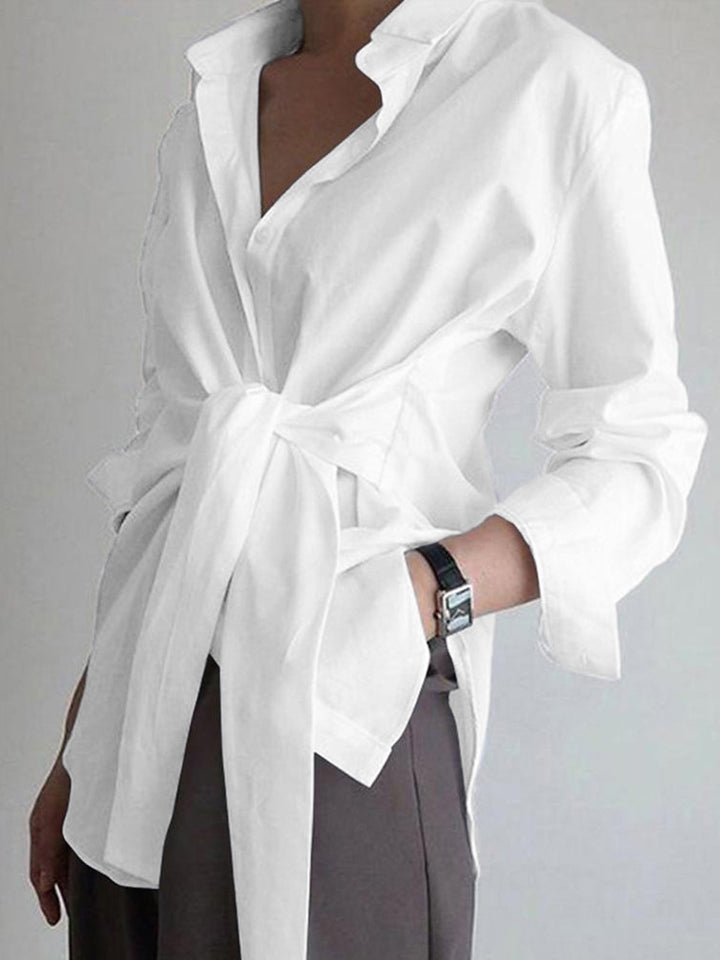 Audrey | Women's Tie Front Button Down Long Sleeve Shirt