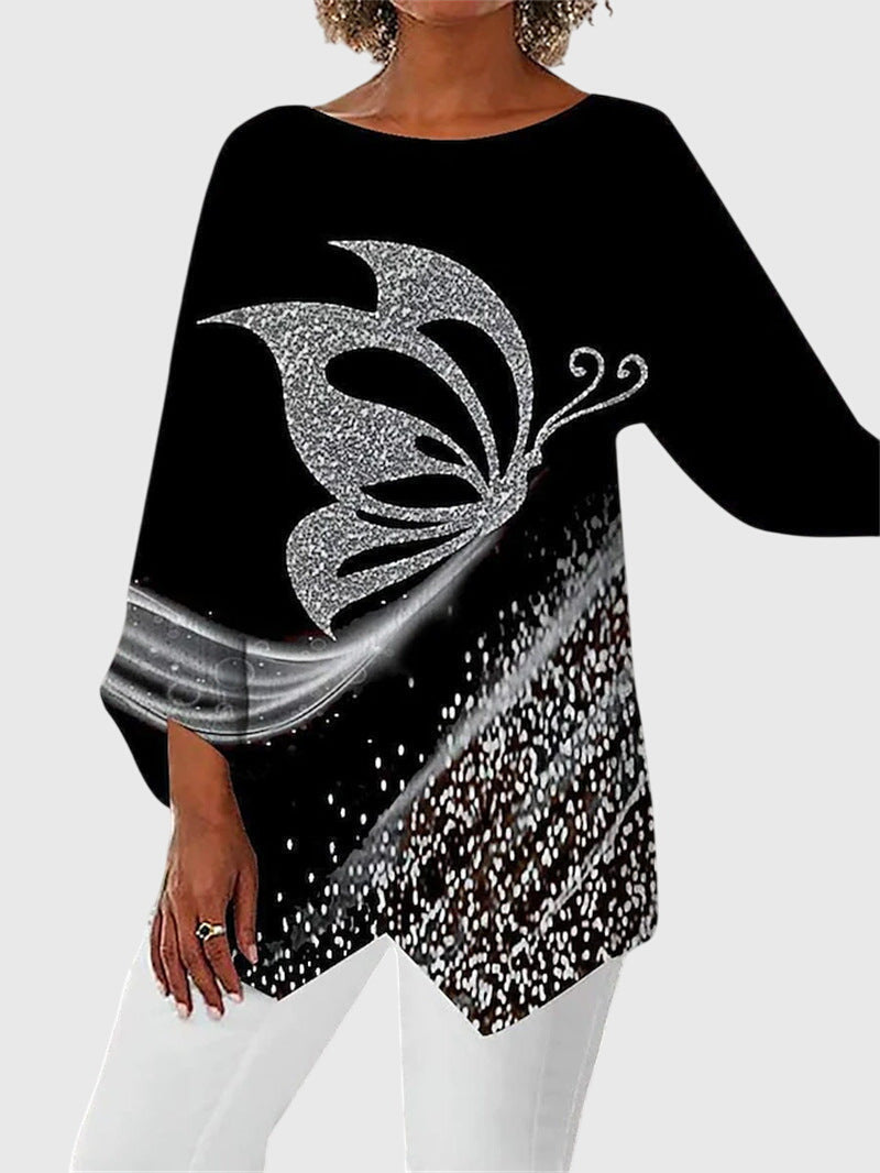 Calliope | Women's Butterfly Print Asymmetric Top