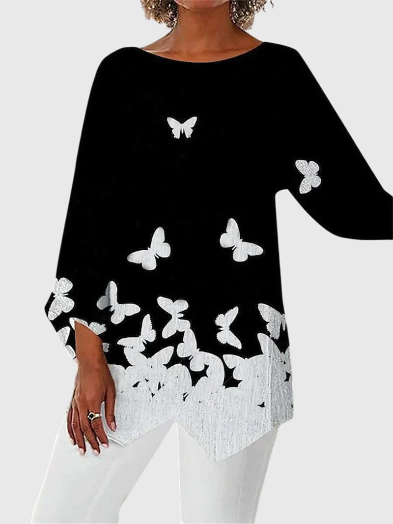Calliope | Women's Butterfly Print Asymmetric Top