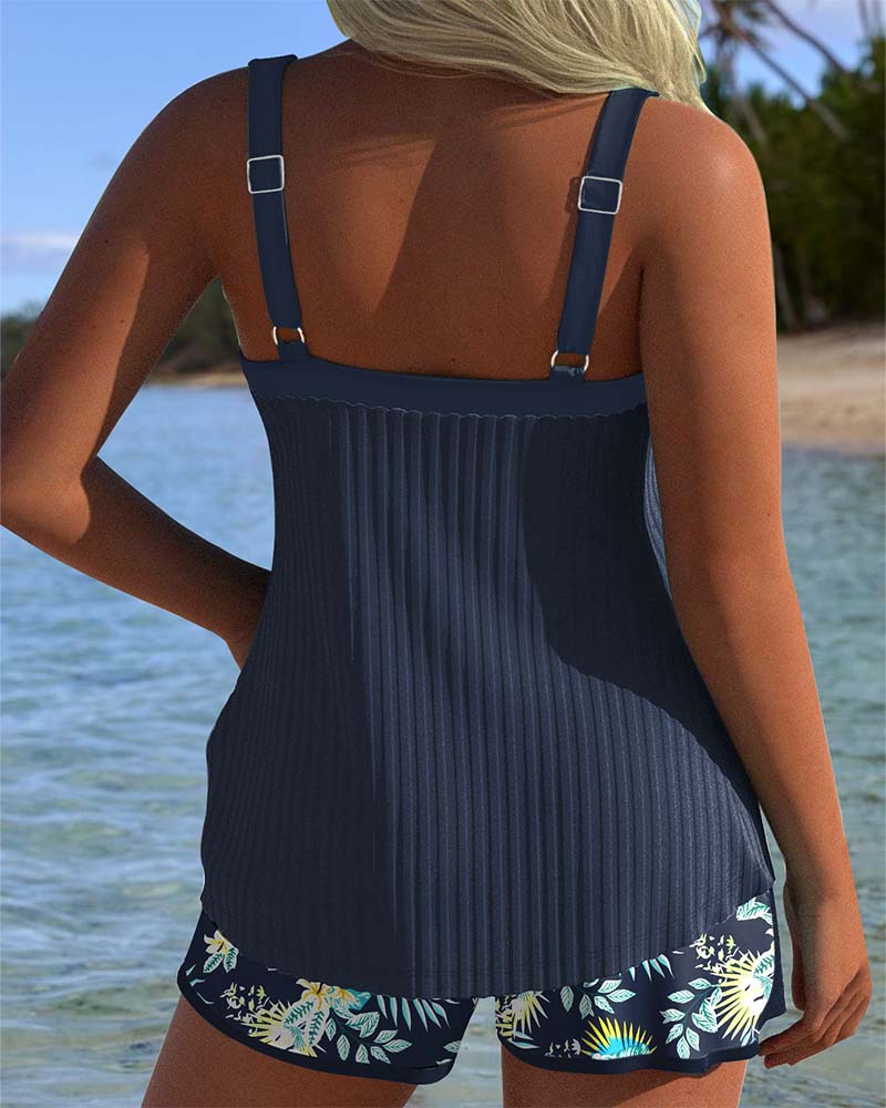 Anna | Striped Tankini with Two-Piece Beach Shorts
