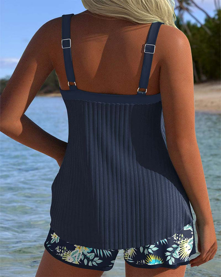 Anna | Striped Tankini with Two-Piece Beach Shorts