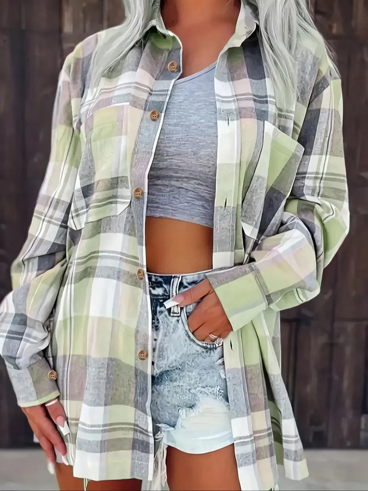 Sadie | Women's Plaid Flannel Long Sleeve Button Up Shirt