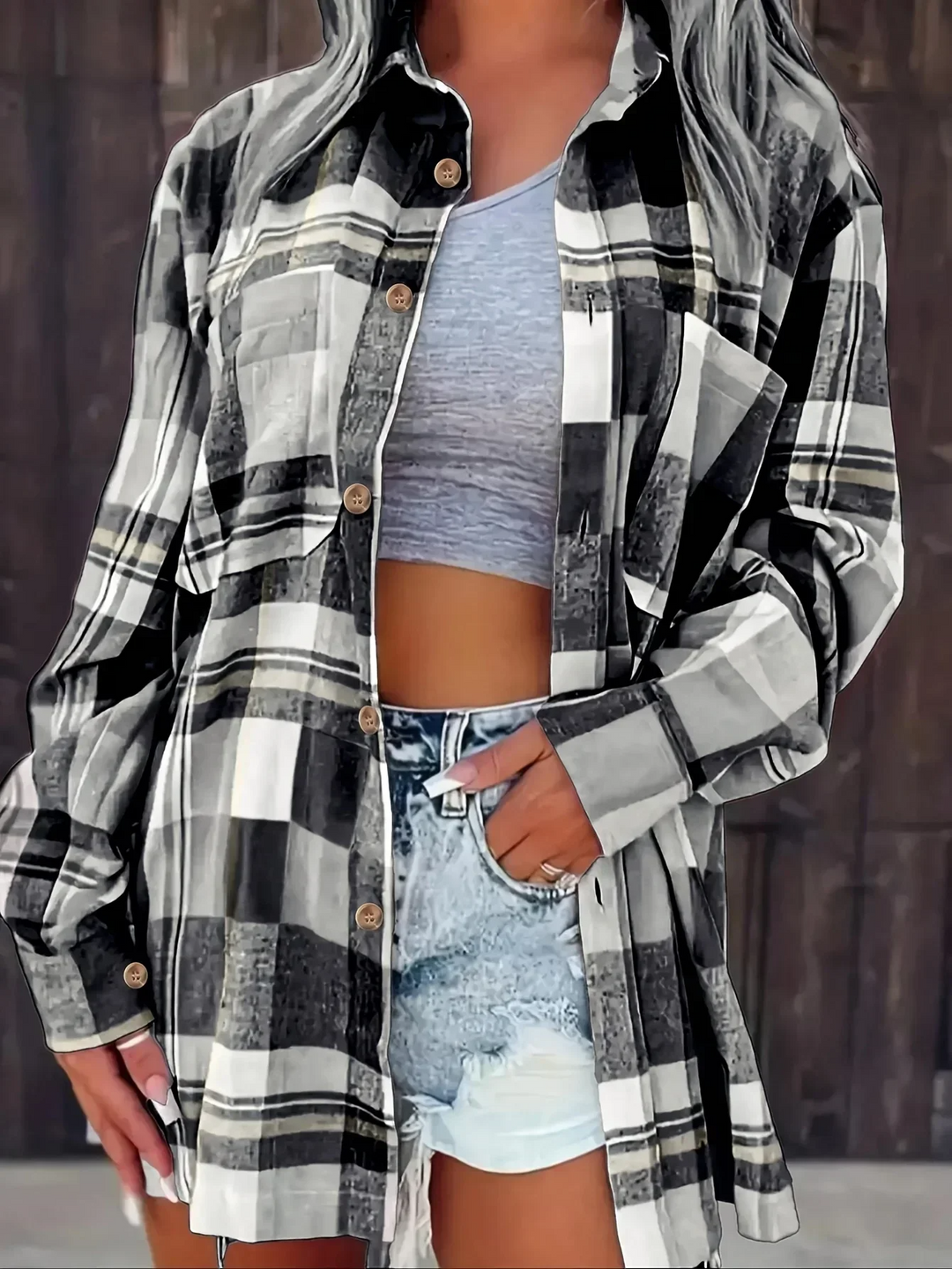 Sadie | Women's Plaid Flannel Long Sleeve Button Up Shirt