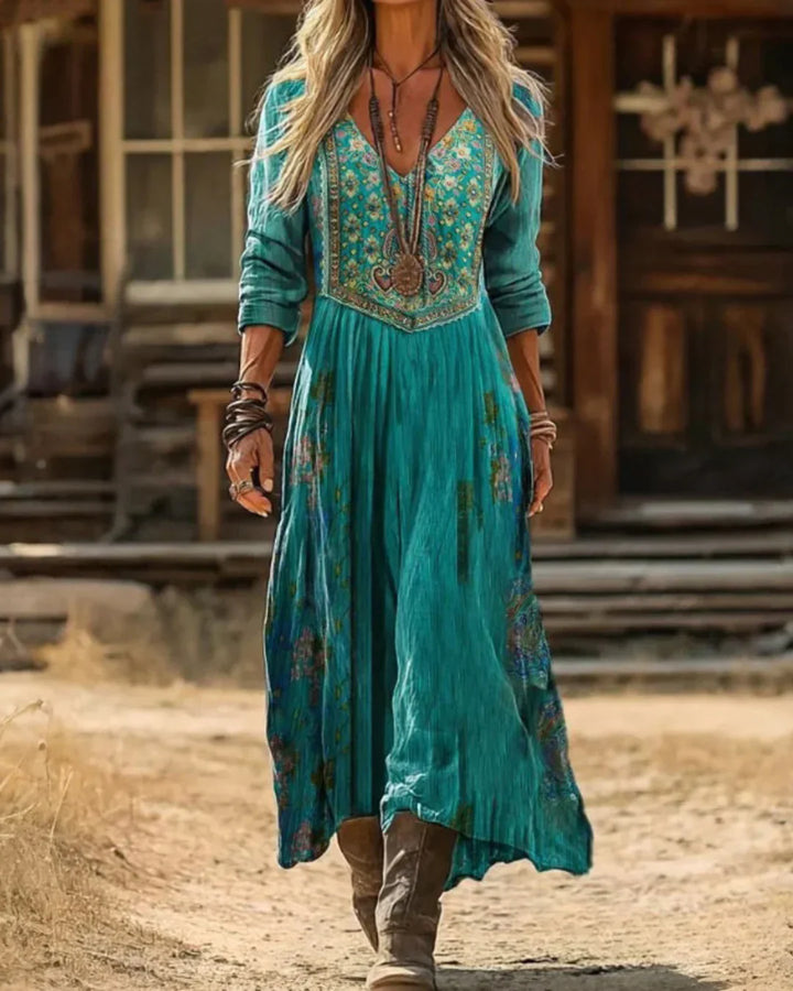 Esmeralda | Women's Embroidered V Neck Maxi Dress