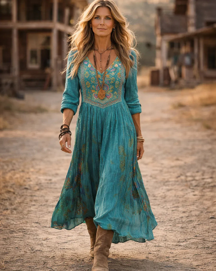 Esmeralda | Women's Embroidered V Neck Maxi Dress