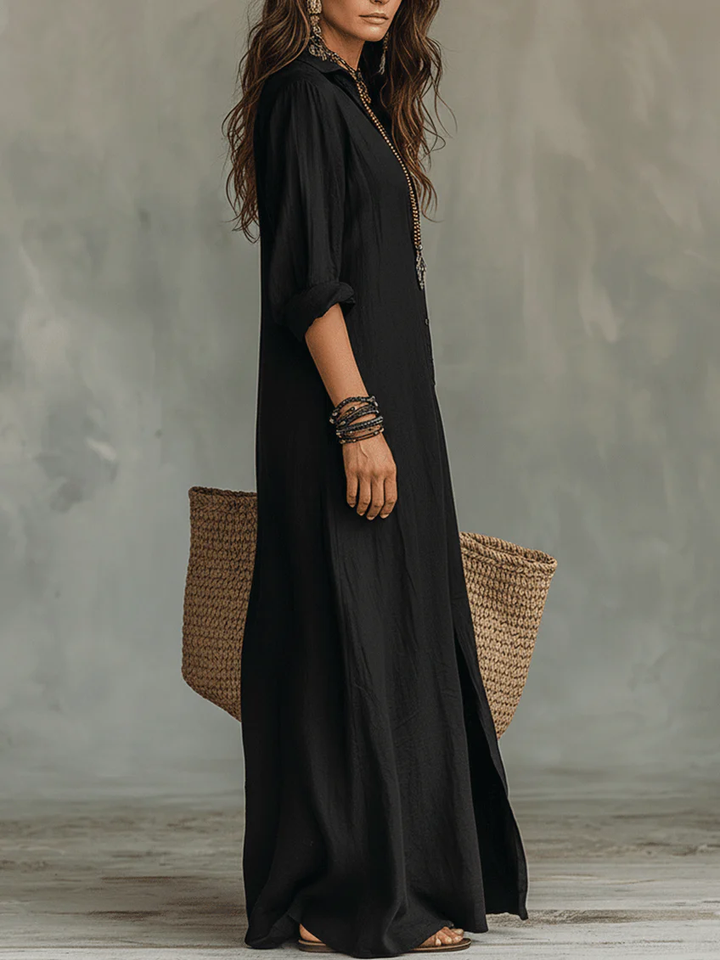 Evangelyn | Women's Button Down V-Neck Maxi Dress