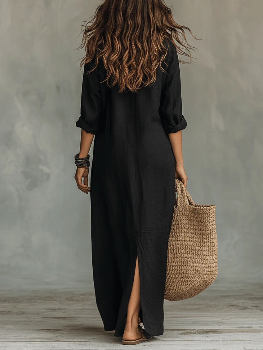Evangelyn | Women's Button Down V-Neck Maxi Dress