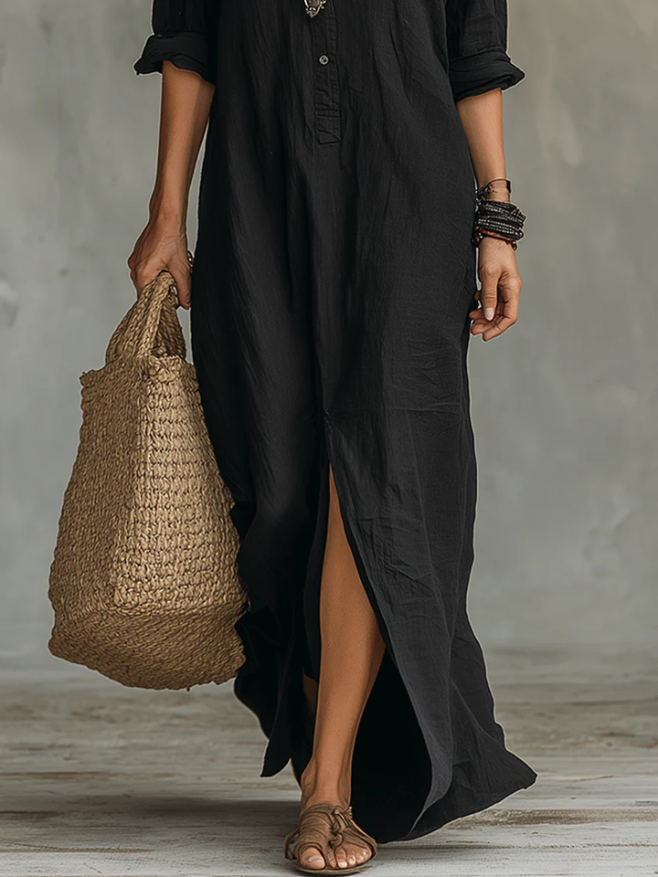 Evangelyn | Women's Button Down V-Neck Maxi Dress