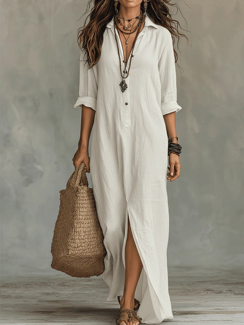 Evangelyn | Women's Button Down V-Neck Maxi Dress