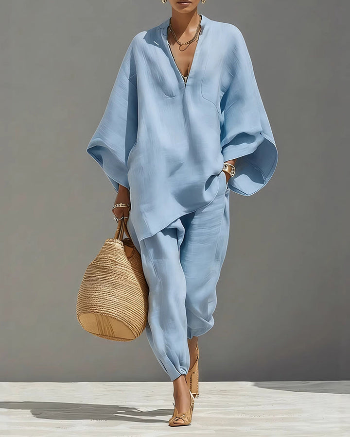 Set V-Neck Relaxed Sleeve Casual