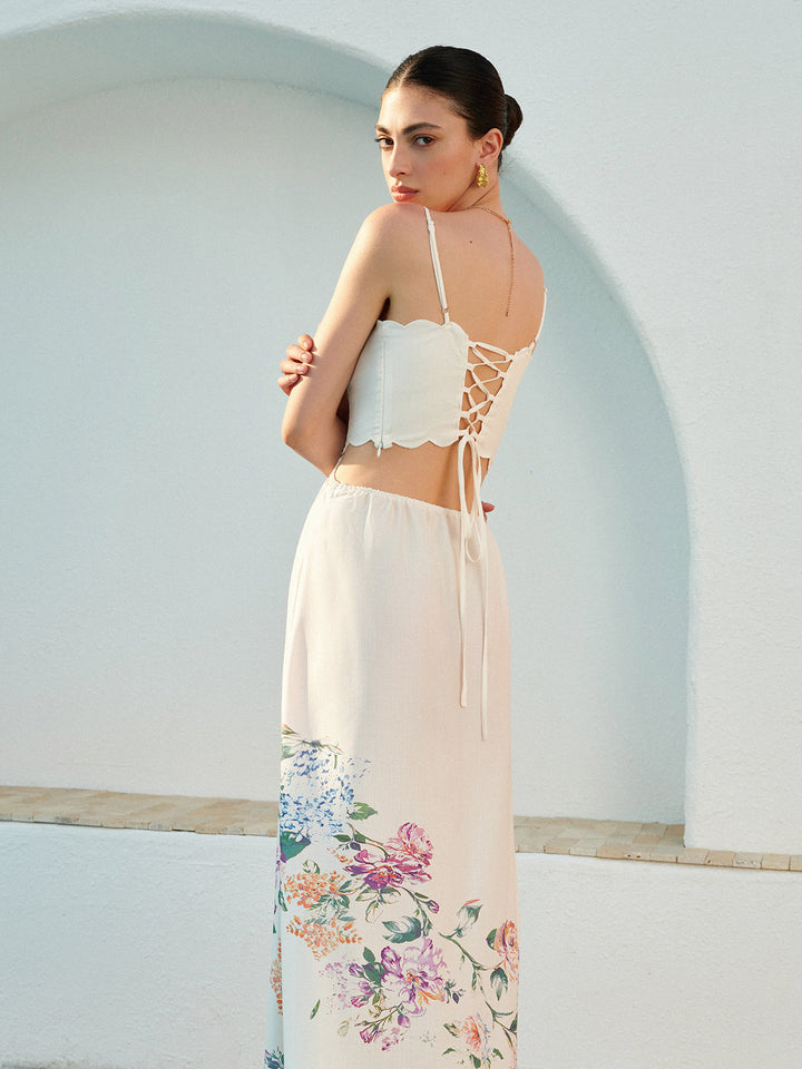 Bianca | Women's Floral Print Lace-Up Back Sleeveless Maxi Dress