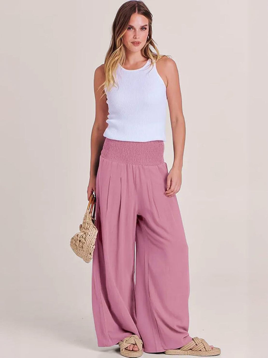 Petra | Women's Wide Leg Pants High Waist Smocked Palazzo Trousers