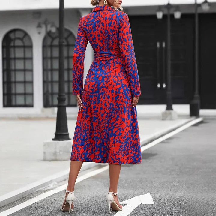 Vivienne | Women's Printed Button Down Midi Dress Waist Tie