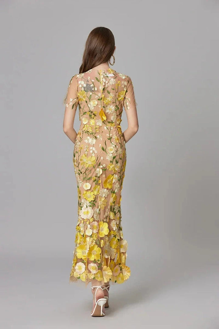 Flora | Women's 3D Floral Embroidered Sleeveless Maxi Dress
