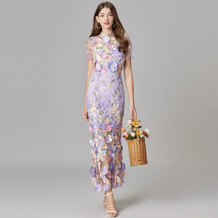 Flora | Women's 3D Floral Embroidered Sleeveless Maxi Dress