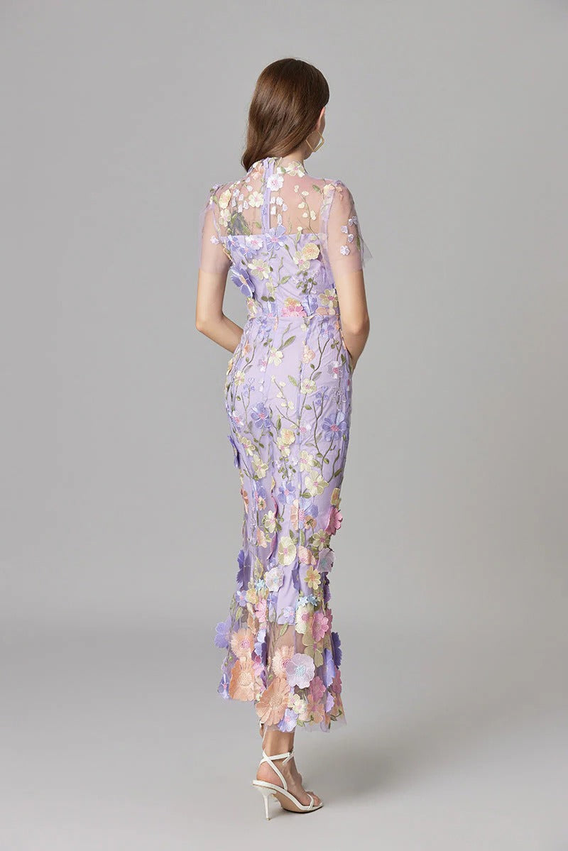 Flora | Women's 3D Floral Embroidered Sleeveless Maxi Dress