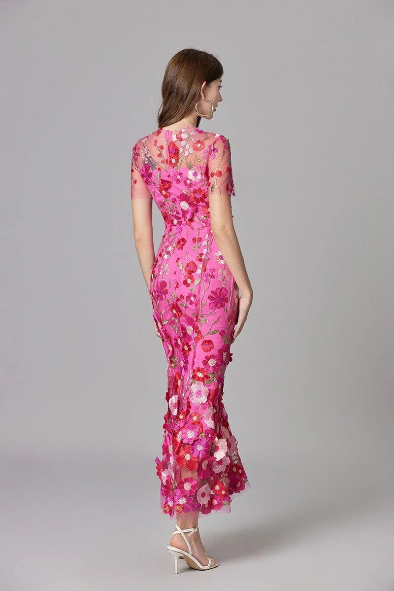 Flora | Women's 3D Floral Embroidered Sleeveless Maxi Dress