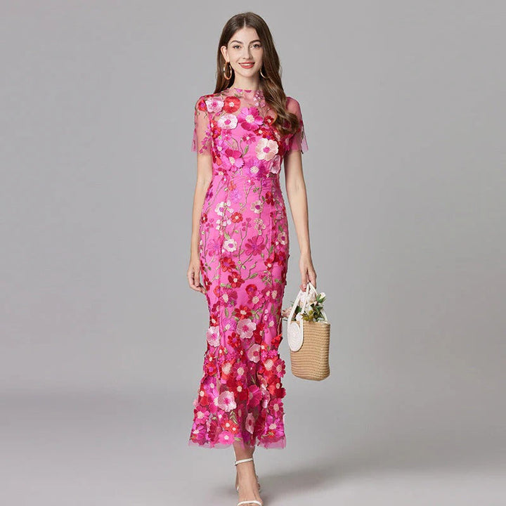 Flora | Women's 3D Floral Embroidered Sleeveless Maxi Dress