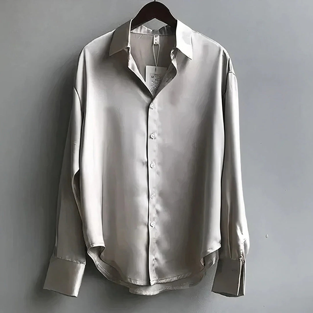 Luna | Women's Satin Long Sleeve Button Down Shirt Blouse