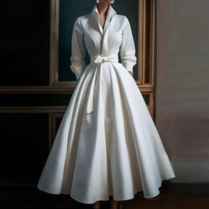 Grace | Women's Wrap Shirt Collar Midi Dress Bow Tie Waist