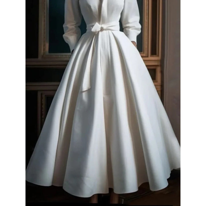 Grace | Women's Wrap Shirt Collar Midi Dress Bow Tie Waist