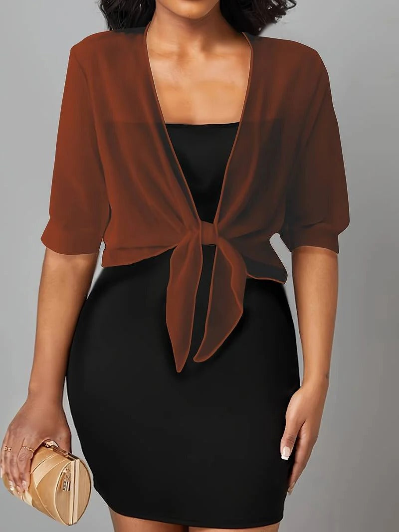 Dahlia | Women's Sheer Chiffon Tie Front Crop Cardigan Top