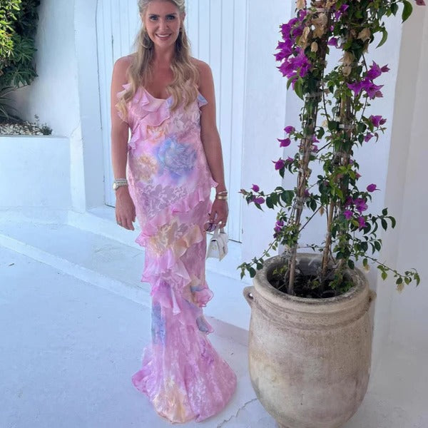 Mila | Women's Floral Ruffle Spaghetti Strap Maxi Dress Summer