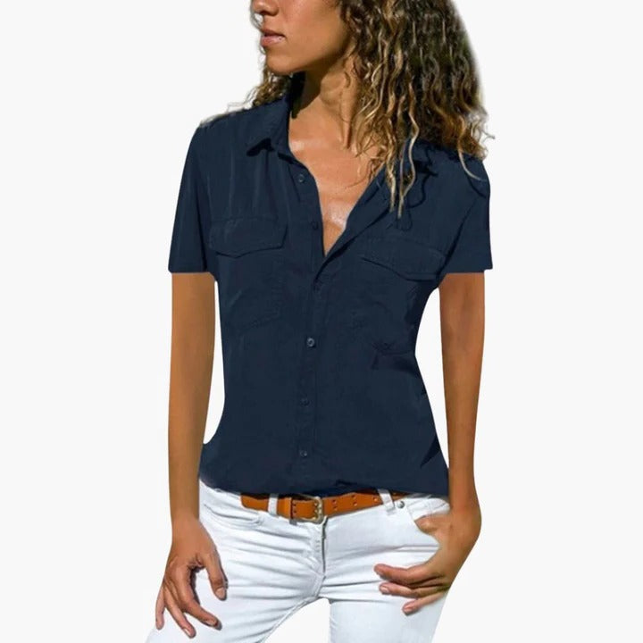Mila | Women's Short Sleeve Button Down Shirt Chest Pocket Top