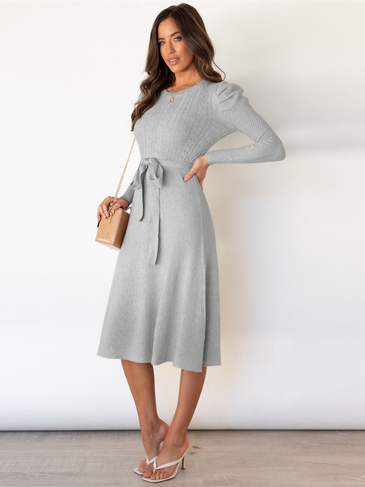 Imogen | Women's Long Sleeve Belted Midi Dress