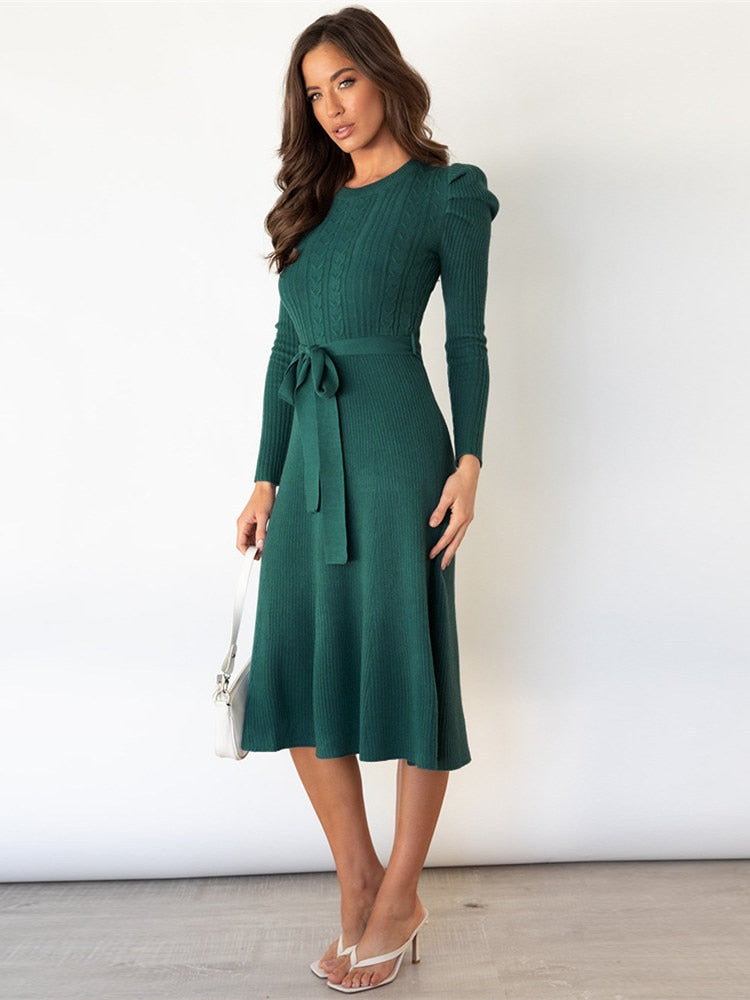 Imogen | Women's Long Sleeve Belted Midi Dress